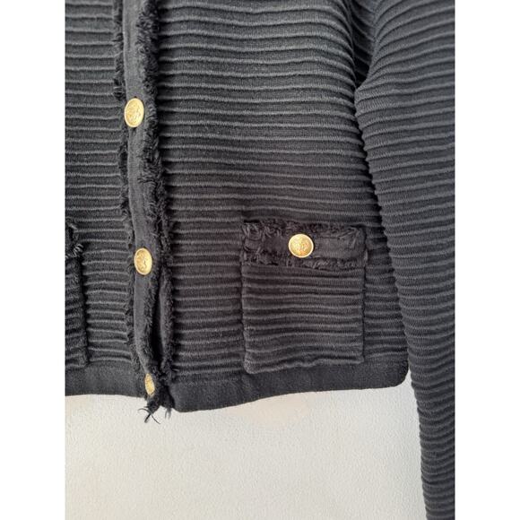 J. Crew Emilie Sweater Lady Jacket Textured Cotton Black Gold Button Size Medium - Picture 3 of 7